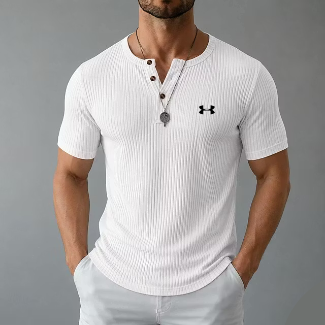 Men's Cotton Casual Soft Breathable Ribbed Button-Up Henley T-Shirt