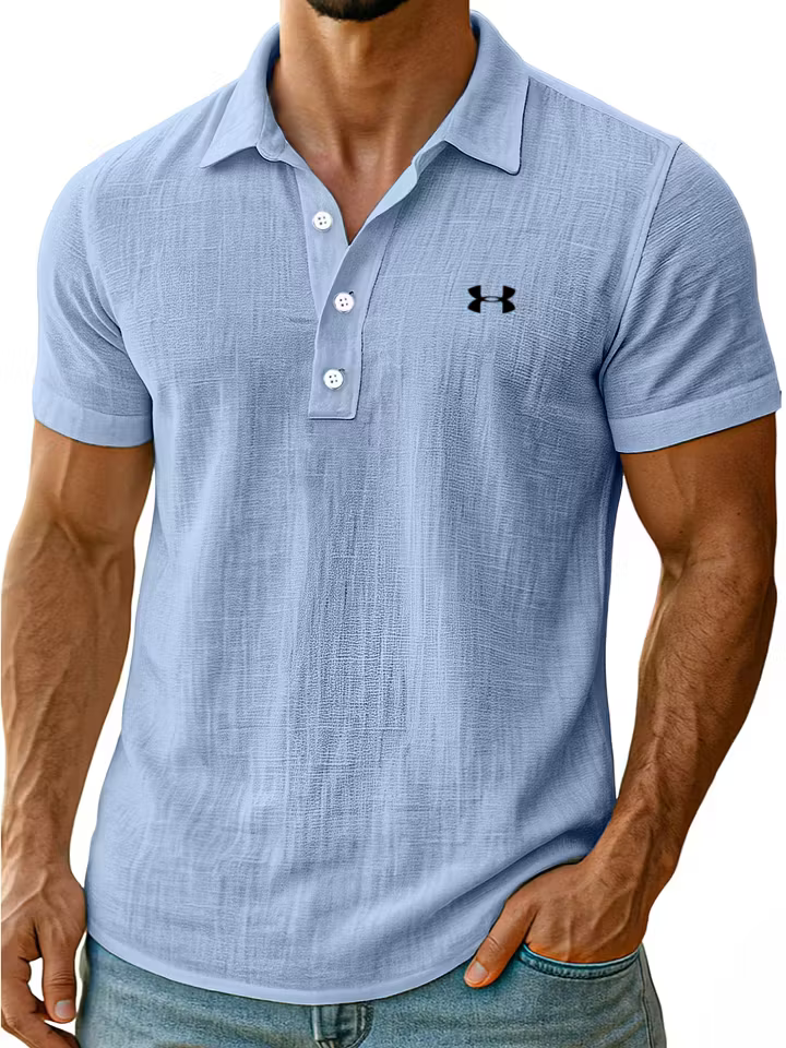 Men's Cotton Linen Daily Simple Comfortable Solid Color Short-Sleeved Polo Shirt