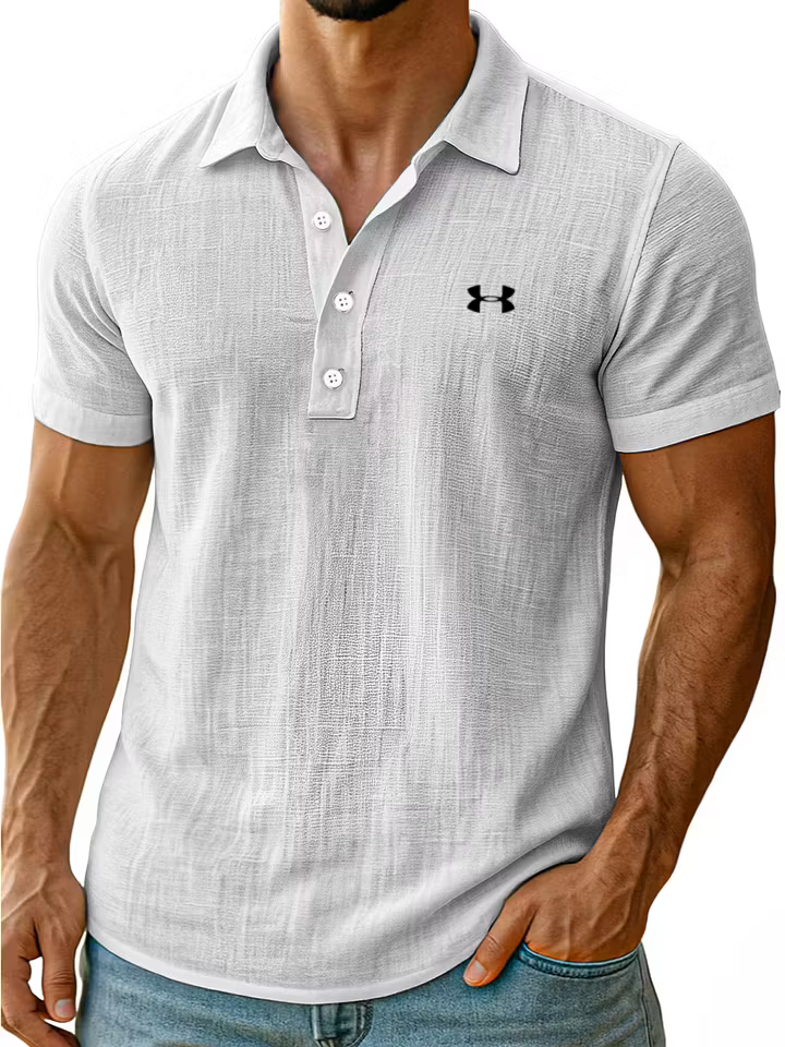 Men's Cotton Linen Daily Simple Comfortable Solid Color Short-Sleeved Polo Shirt