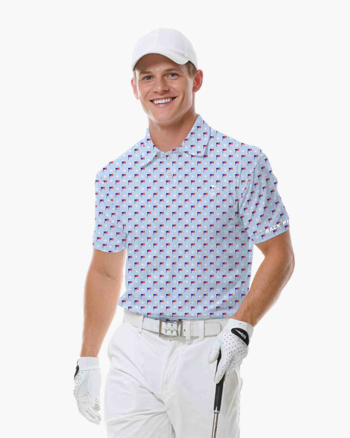 Light Blue Flag Star Polo