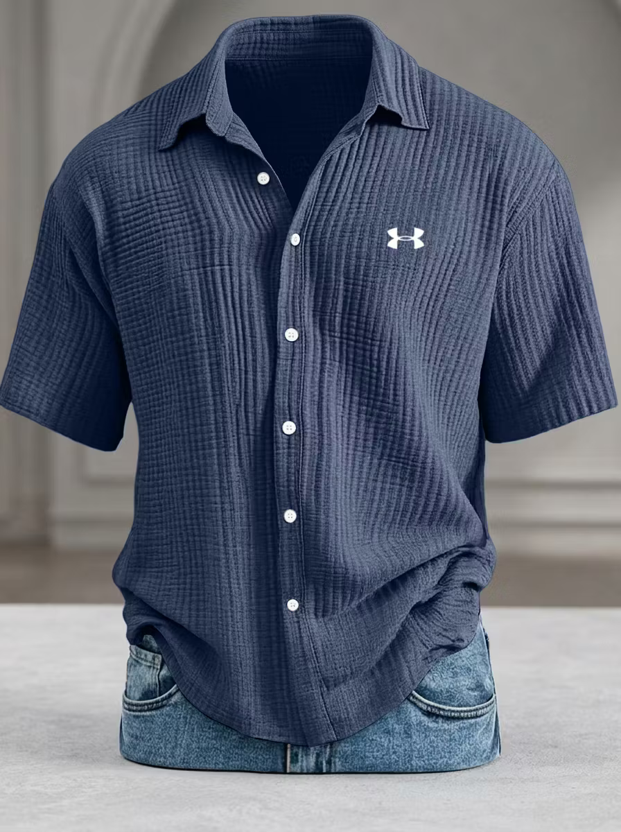 Men's Casual Pure Cotton Loose Textured Short-Sleeve Shirt