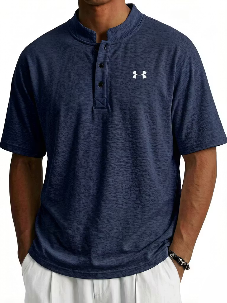 Men's Cotton Stand-up Collar Button Casual Short Sleeved Henley T-Shirt