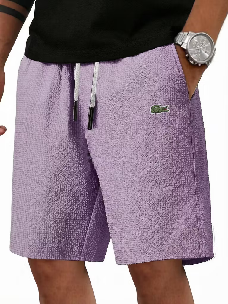 Men's Cotton Linen Fashionable Casual Embroidered Logo Shorts