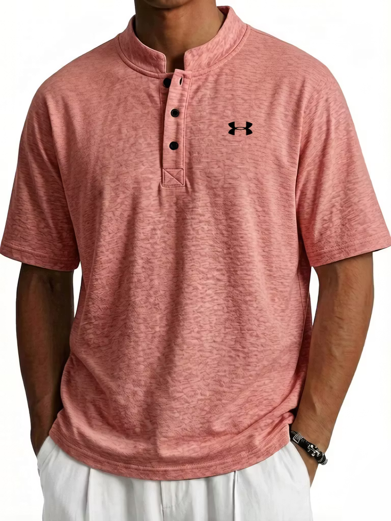 Men's Cotton Stand-up Collar Button Casual Short Sleeved Henley T-Shirt