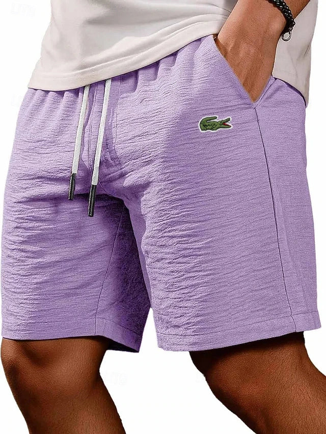 Men's Cotton Linen Gentleman's Casual Solid Color Drawstring Shorts