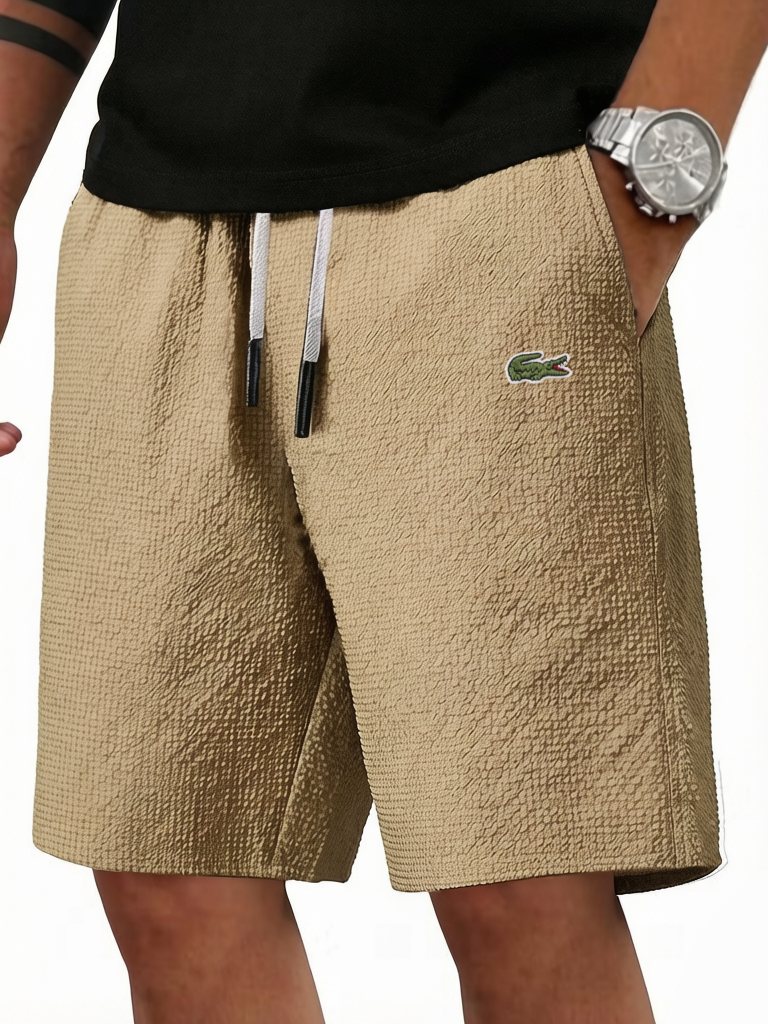 Men's Cotton Linen Fashionable Casual Embroidered Logo Shorts