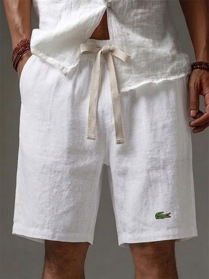 Men's Cotton Linen Solid Color Soft Vacation Casual Shorts