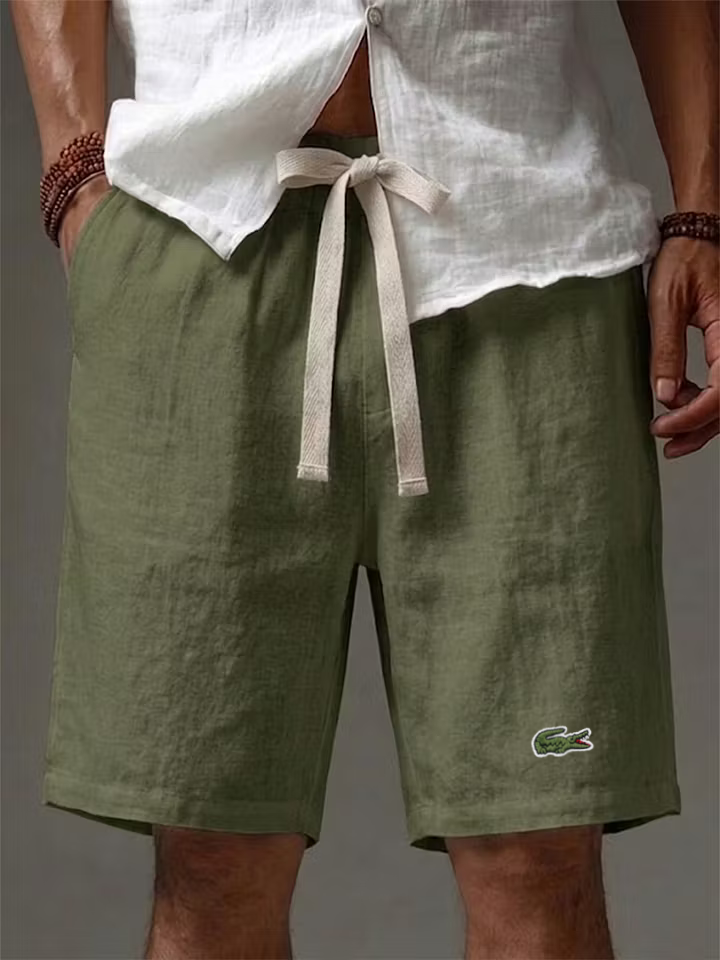 Men's Cotton Linen Solid Color Soft Vacation Casual Shorts
