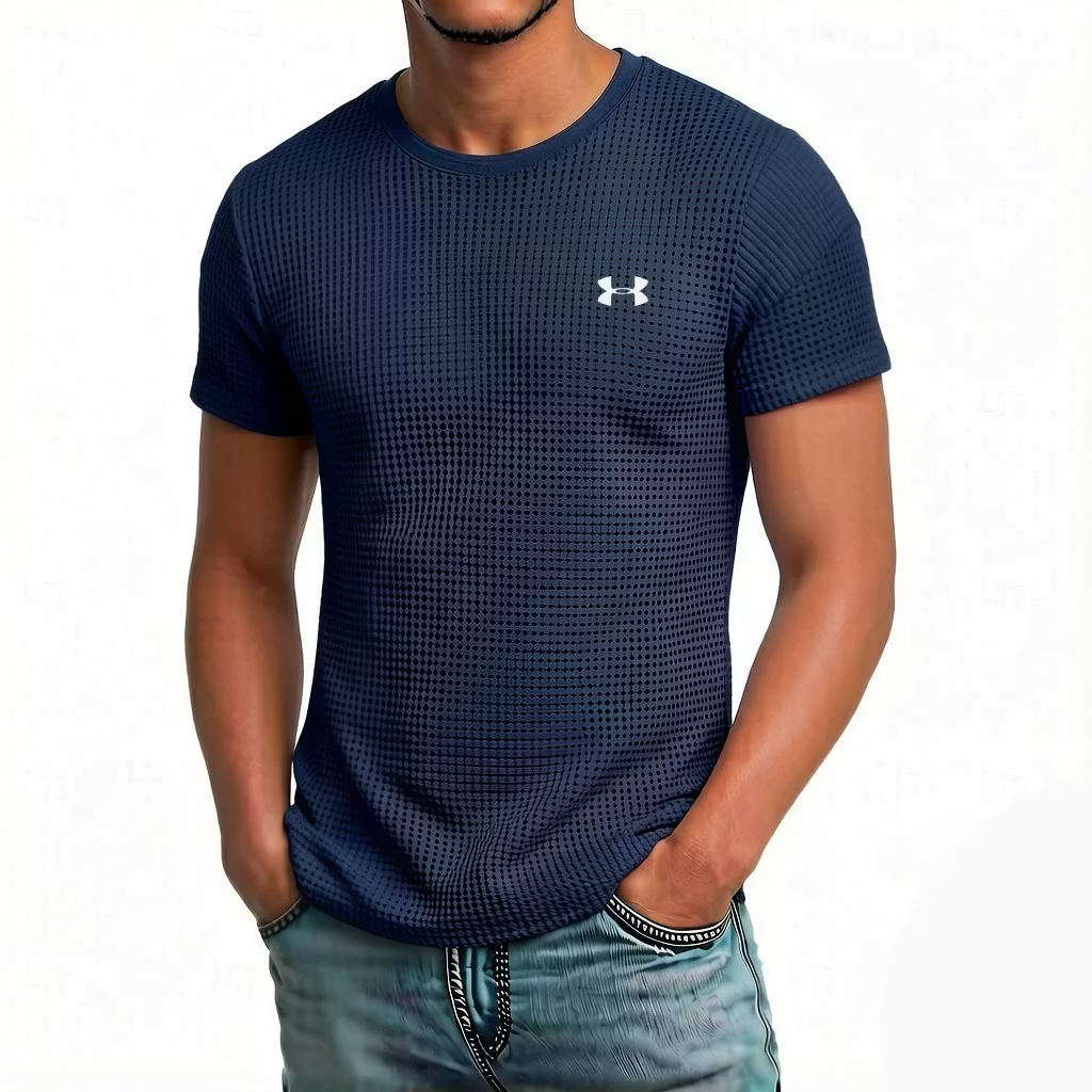 Men's Cotton Waffle Base Casual Logo Crew Neck T-Shirt