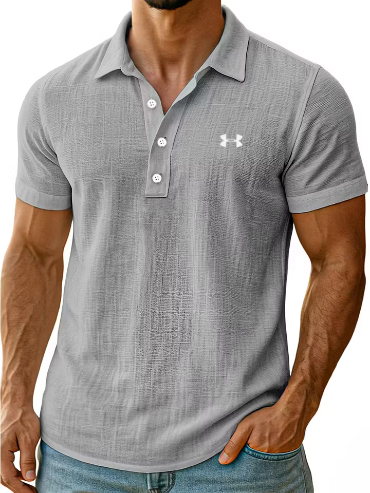 Men's Cotton Linen Daily Simple Comfortable Solid Color Short-Sleeved Polo Shirt