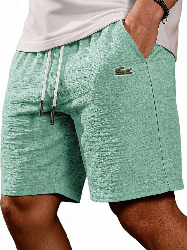 Men's Cotton Linen Gentleman's Casual Solid Color Drawstring Shorts