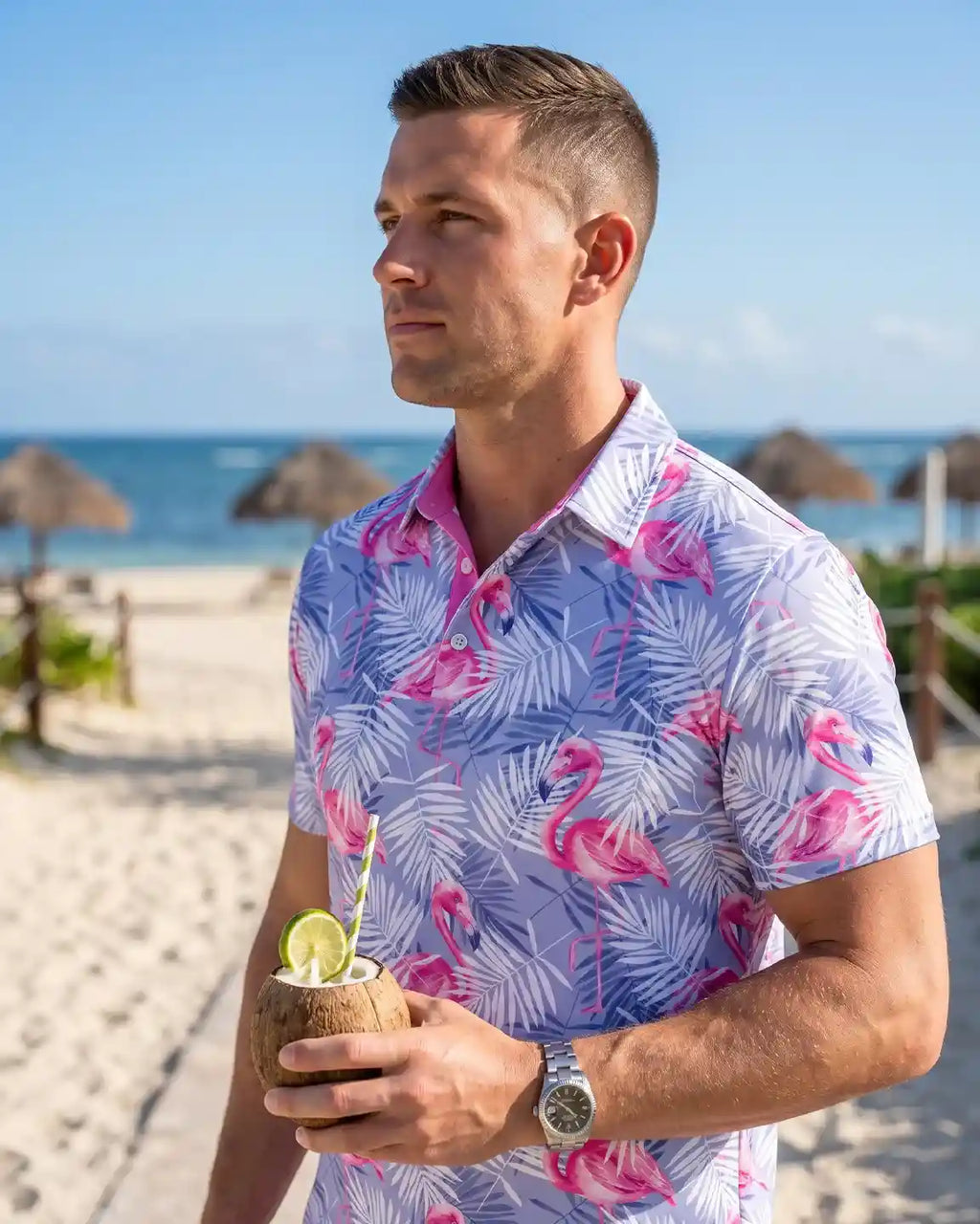Lavender Tropic Flamingo Polo