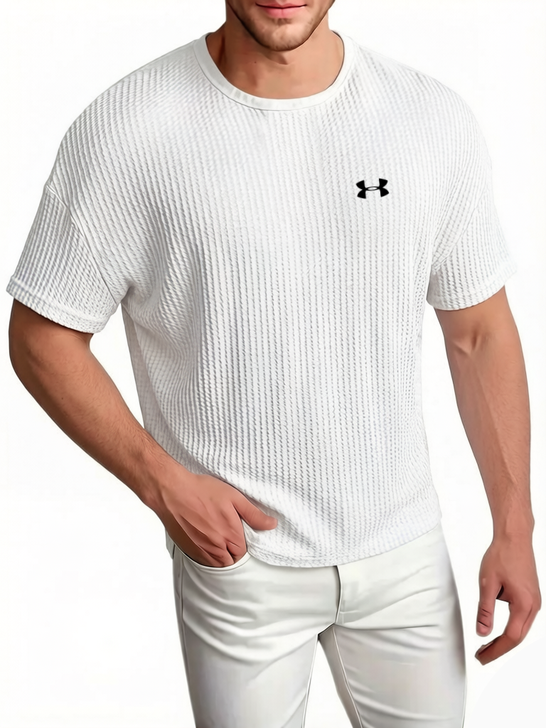 Men's Cotton Waffle Breathable Casual Round Neck Short Sleeved T-Shirt