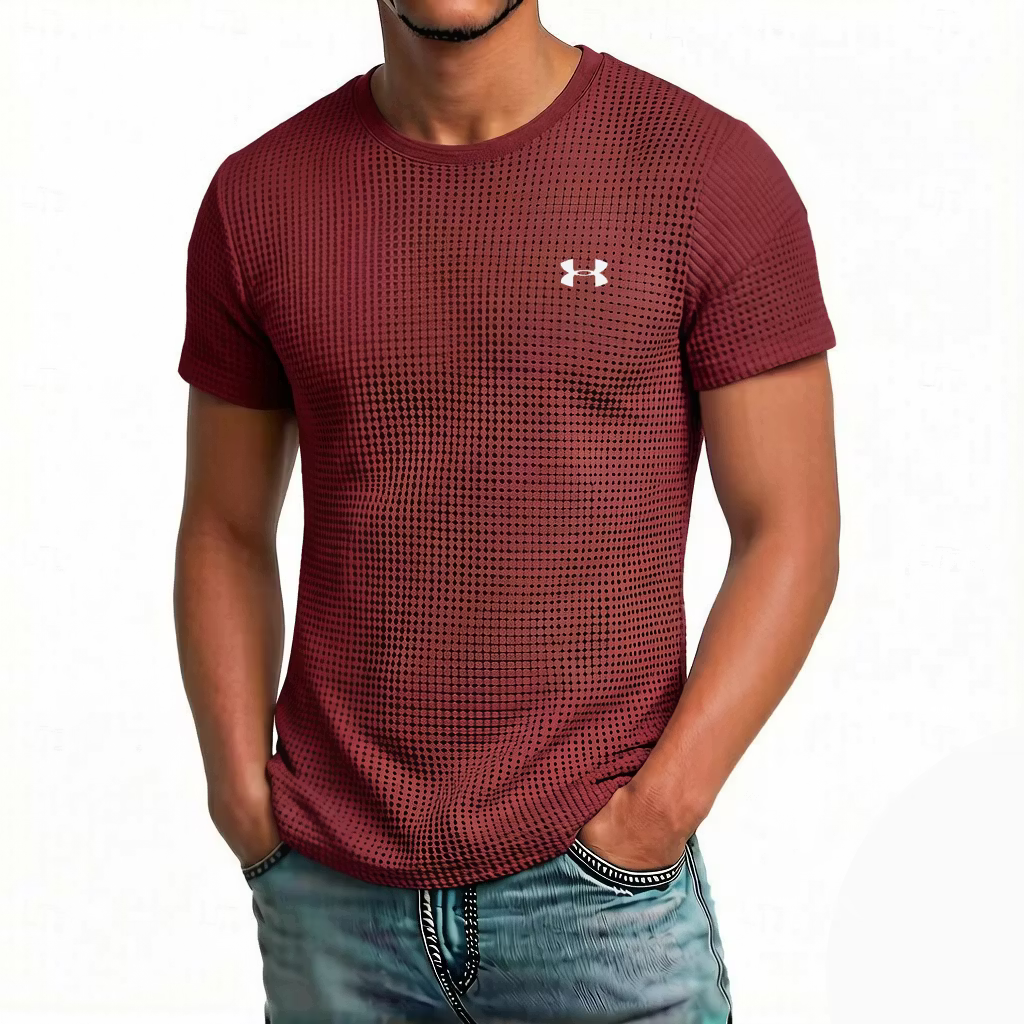 Men's Cotton Waffle Base Casual Logo Crew Neck T-Shirt