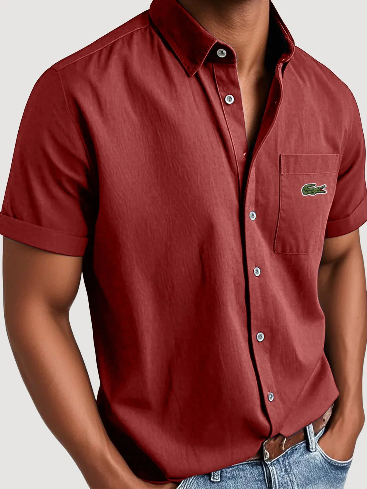 Men's Basic Retro Washed Pocket Casual Fashion Short-Sleeved Shirt