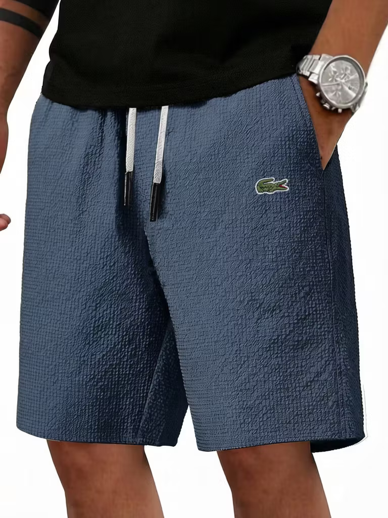 Men's Cotton Linen Fashionable Casual Embroidered Logo Shorts