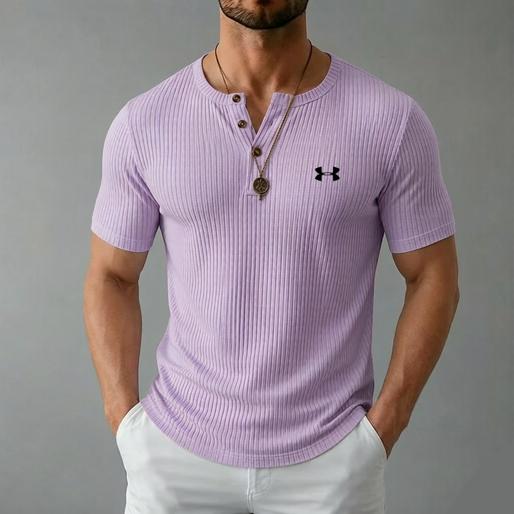 Men's Cotton Casual Soft Breathable Ribbed Button-Up Henley T-Shirt