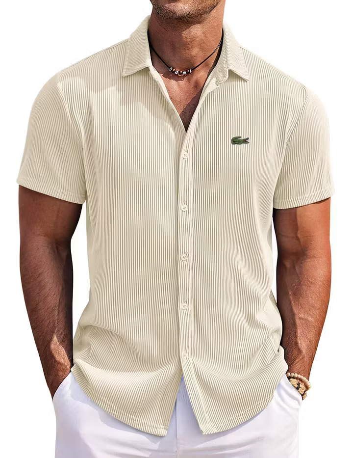 Men's Casual Fashion Solid Color Comfortable Pit Short Sleeve Shirt