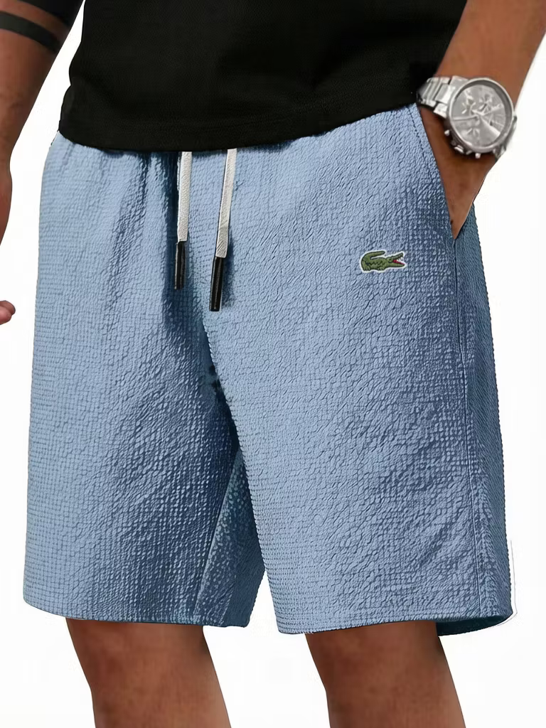 Men's Cotton Linen Fashionable Casual Embroidered Logo Shorts