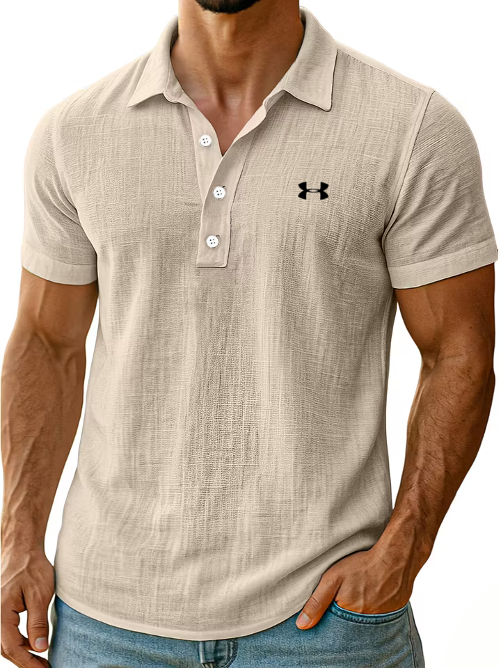 Men's Cotton Linen Daily Simple Comfortable Solid Color Short-Sleeved Polo Shirt