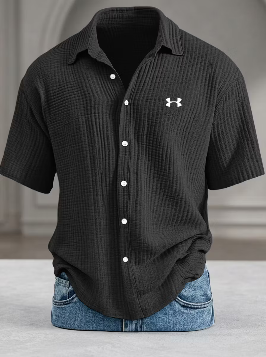 Men's Casual Pure Cotton Loose Textured Short-Sleeve Shirt