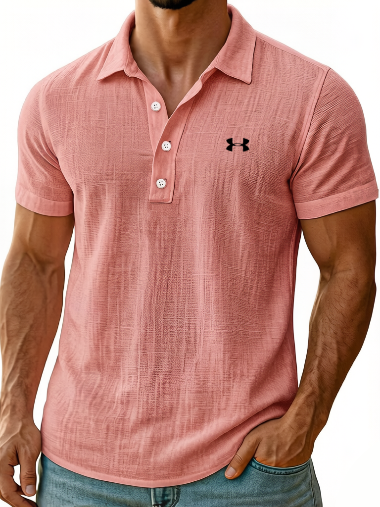 Men's Cotton Linen Daily Simple Comfortable Solid Color Short-Sleeved Polo Shirt