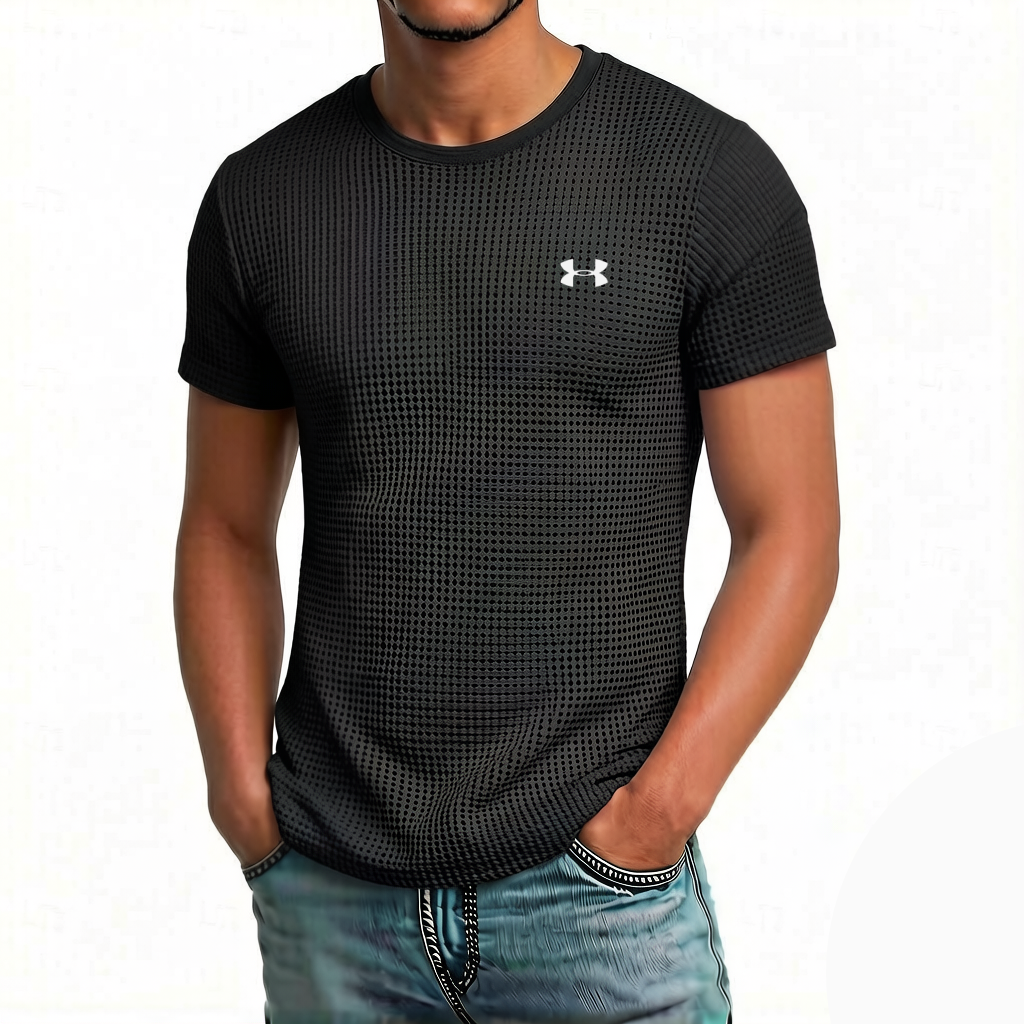 Men's Cotton Waffle Base Casual Logo Crew Neck T-Shirt