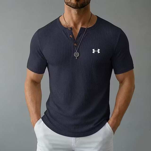 Men's Cotton Casual Soft Breathable Ribbed Button-Up Henley T-Shirt
