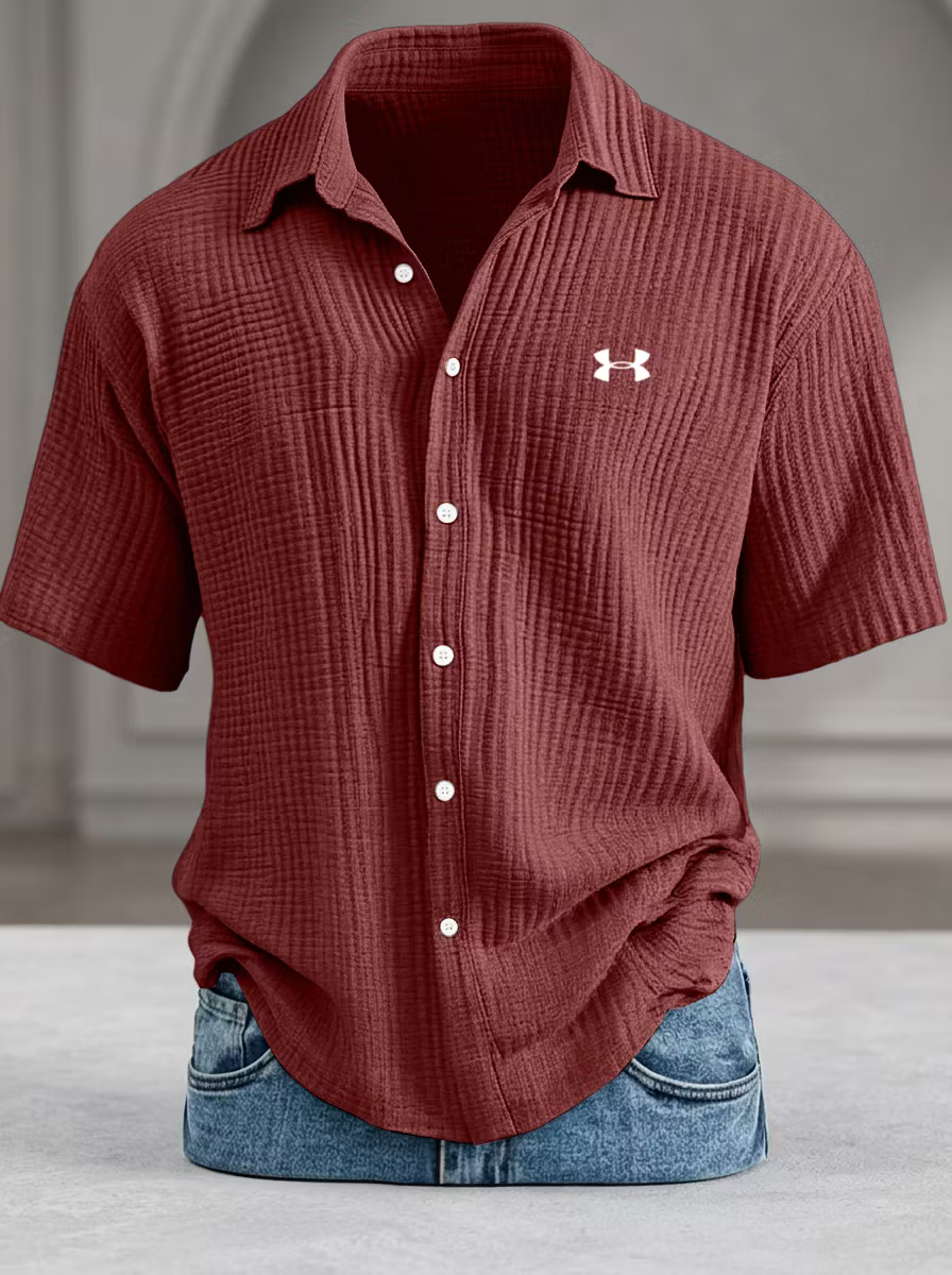 Men's Casual Pure Cotton Loose Textured Short-Sleeve Shirt