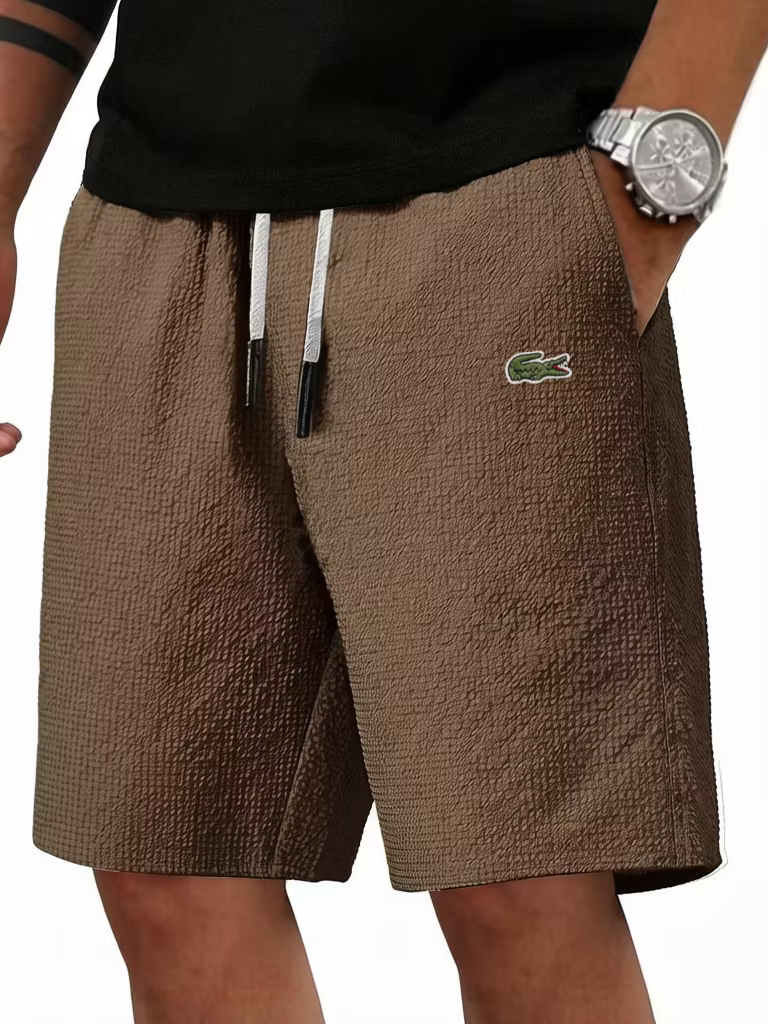 Men's Cotton Linen Fashionable Casual Embroidered Logo Shorts