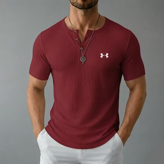 Men's Cotton Casual Soft Breathable Ribbed Button-Up Henley T-Shirt