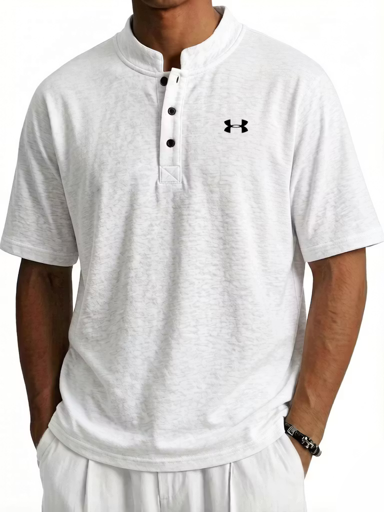 Men's Cotton Stand-up Collar Button Casual Short Sleeved Henley T-Shirt