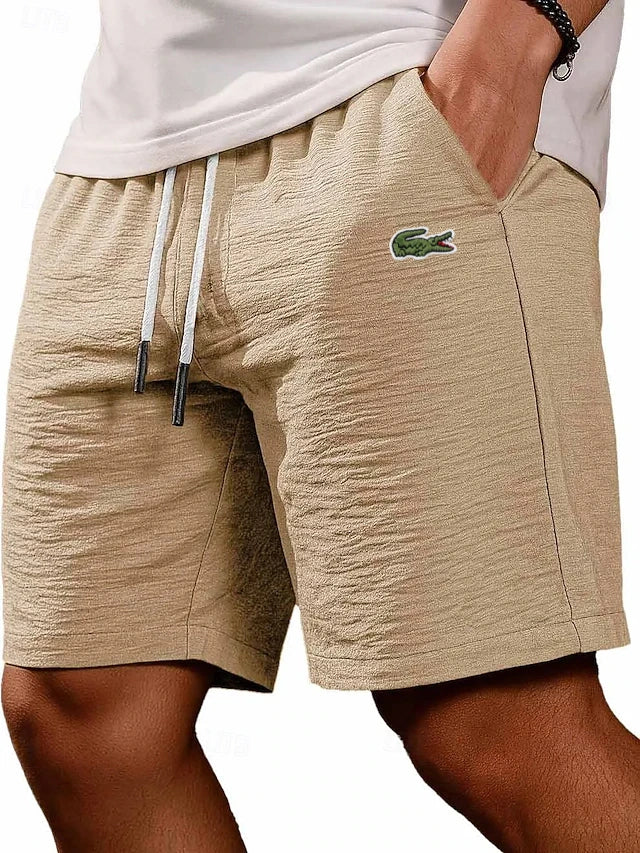 Men's Cotton Linen Gentleman's Casual Solid Color Drawstring Shorts