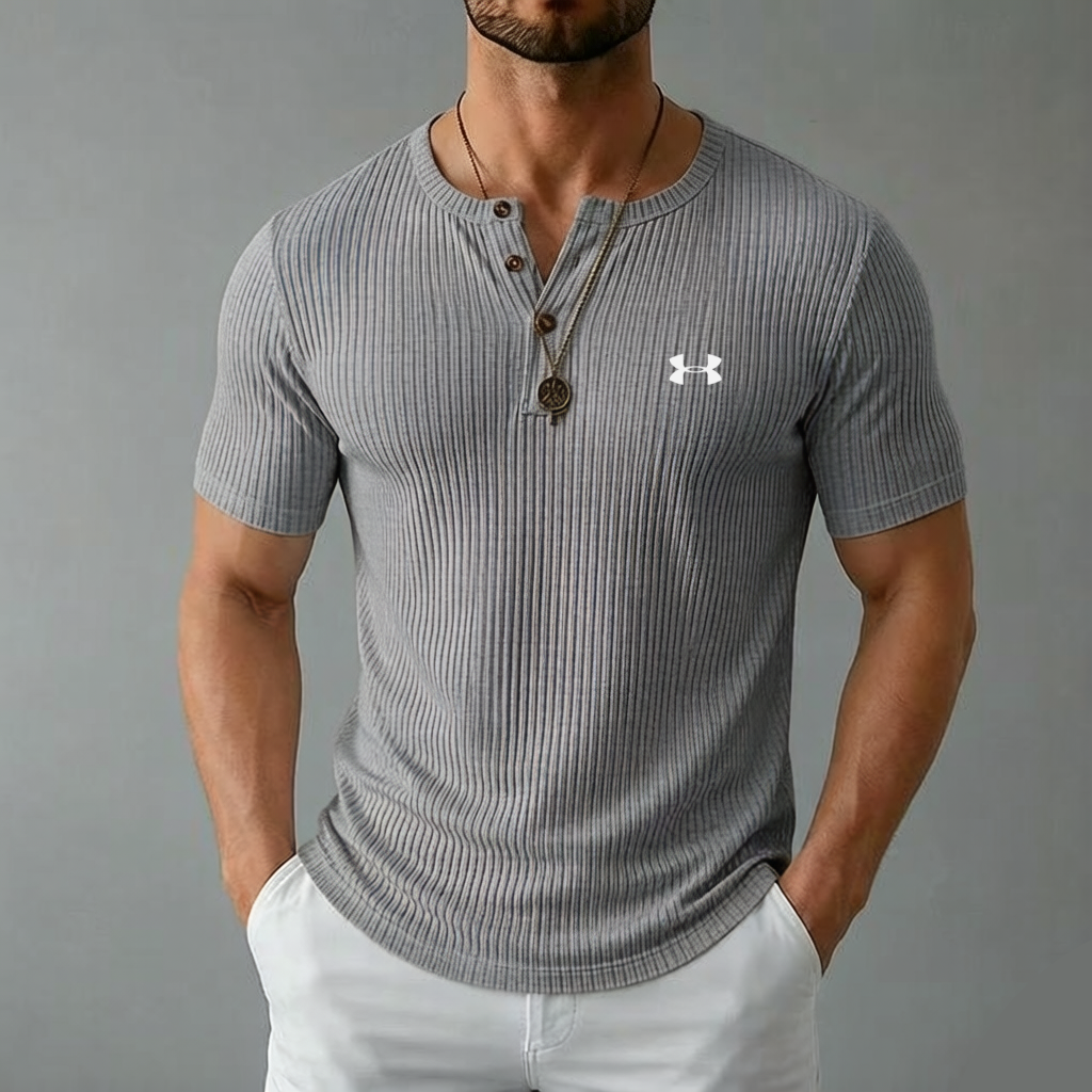 Men's Cotton Casual Soft Breathable Ribbed Button-Up Henley T-Shirt