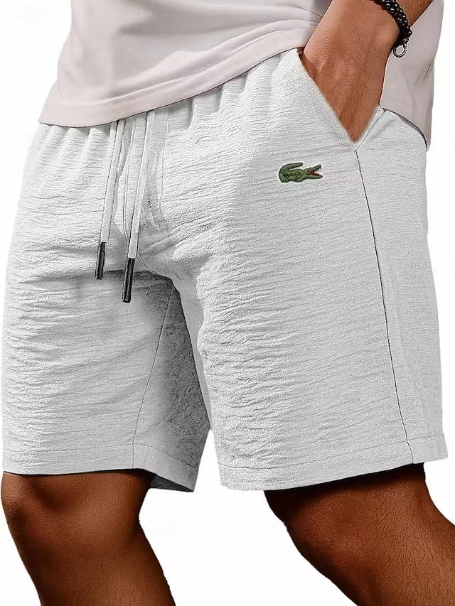 Men's Cotton Linen Gentleman's Casual Solid Color Drawstring Shorts