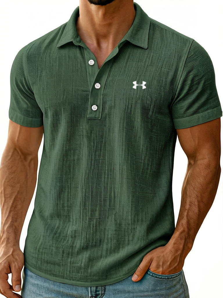 Men's Cotton Linen Daily Simple Comfortable Solid Color Short-Sleeved Polo Shirt