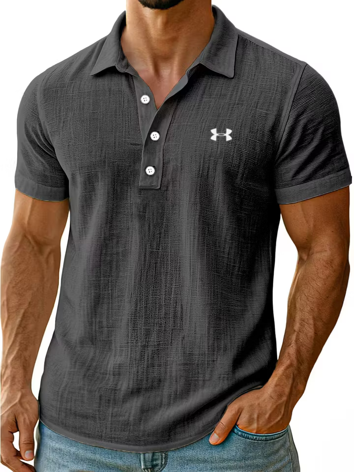 Men's Cotton Linen Daily Simple Comfortable Solid Color Short-Sleeved Polo Shirt