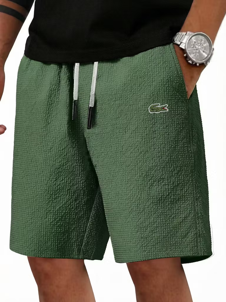 Men's Cotton Linen Fashionable Casual Embroidered Logo Shorts