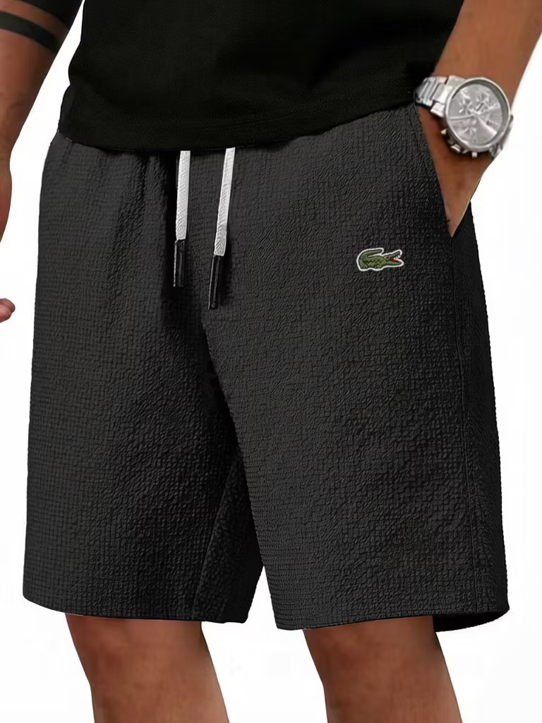 Men's Cotton Linen Fashionable Casual Embroidered Logo Shorts