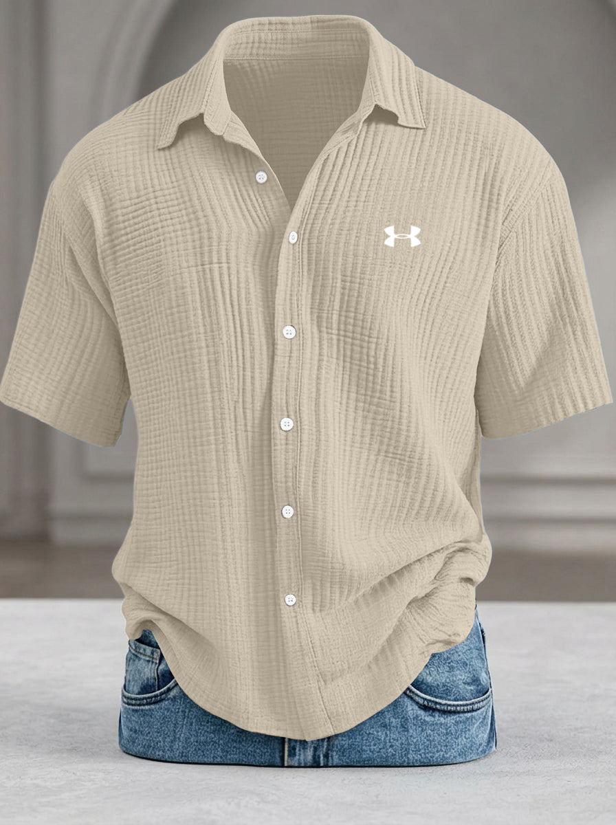 Men's Casual Pure Cotton Loose Textured Short-Sleeve Shirt