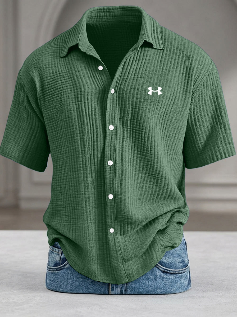 Men's Casual Pure Cotton Loose Textured Short-Sleeve Shirt