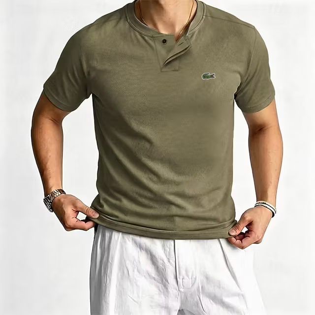 Men's Cotton Comfortable Casual Short Sleeve Henley T-Shirt