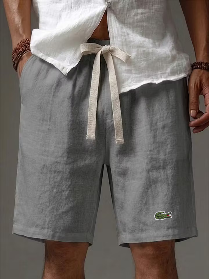 Men's Cotton Linen Solid Color Soft Vacation Casual Shorts