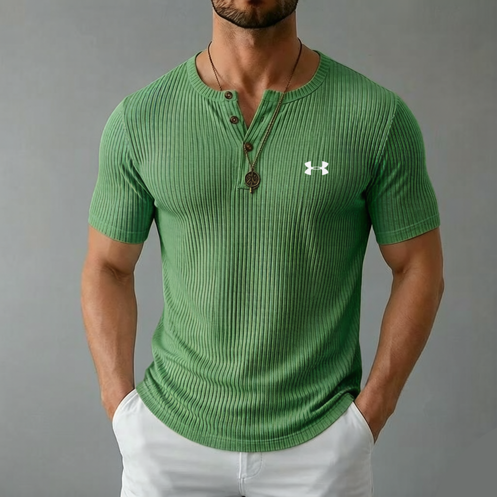 Men's Cotton Casual Soft Breathable Ribbed Button-Up Henley T-Shirt