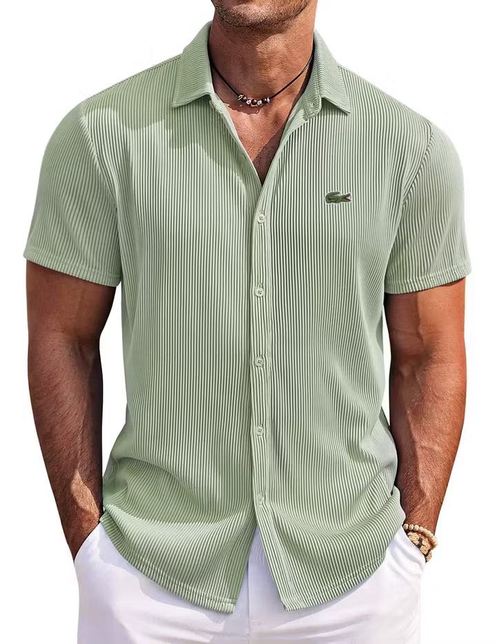 Men's Casual Fashion Solid Color Comfortable Pit Short Sleeve Shirt