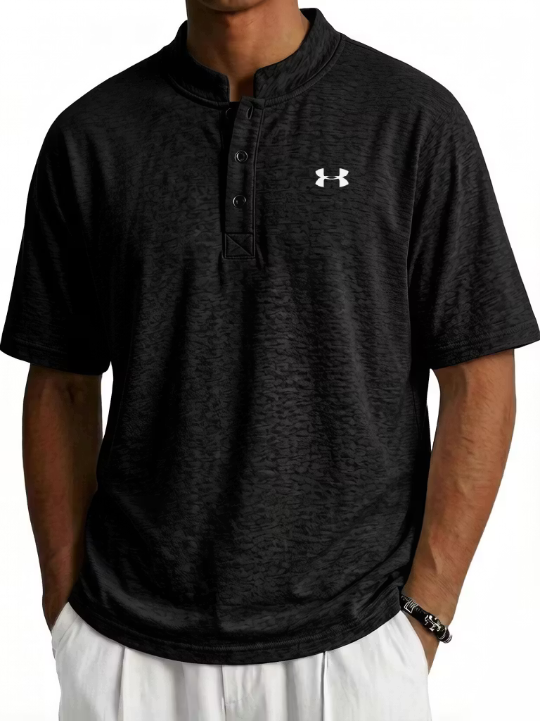 Men's Cotton Stand-up Collar Button Casual Short Sleeved Henley T-Shirt