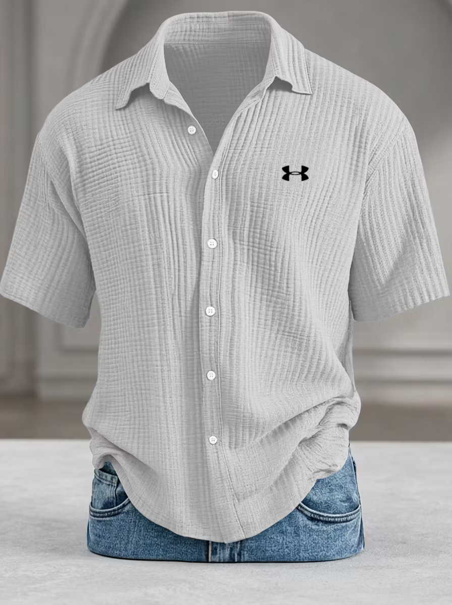 Men's Casual Pure Cotton Loose Textured Short-Sleeve Shirt