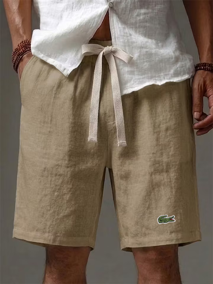 Men's Cotton Linen Solid Color Soft Vacation Casual Shorts