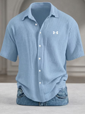 Men's Casual Pure Cotton Loose Textured Short-Sleeve Shirt
