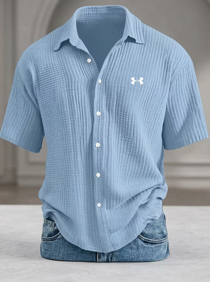 Men's Casual Pure Cotton Loose Textured Short-Sleeve Shirt